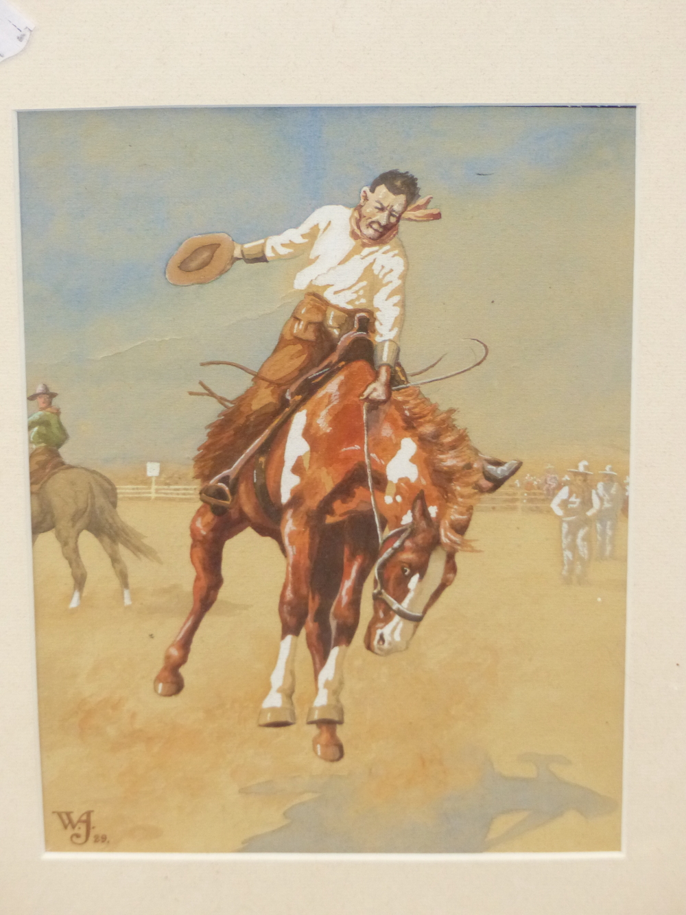 EARLY 20th.C. ANGLO AMERICAN SCHOOL. THE BRONCO BUSTER, INITIALLED AND DATED 1929, 25 x 18cms. - Image 3 of 6