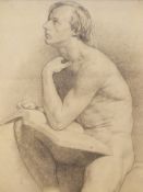 ATTRIBUTED TO WILLIAM LINNELL (1826-1906). TWO ACADEMIC MALE NUDE STUDIES, CHARCOAL, LARGEST 63 x