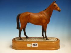 A 1967 ROYAL WORCESTER DORIS LINDNER FIGURE OF ARKLE WITH WOODEN BASE. W 28cms. TOGETHER WITH FRAMED