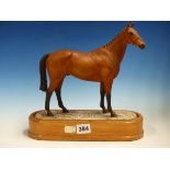 A 1967 ROYAL WORCESTER DORIS LINDNER FIGURE OF ARKLE WITH WOODEN BASE. W 28cms. TOGETHER WITH FRAMED