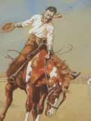 EARLY 20th.C. ANGLO AMERICAN SCHOOL. THE BRONCO BUSTER, INITIALLED AND DATED 1929, 25 x 18cms.