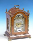 A WUBA MAHOGANY CASED MANTEL CLOCK, THE MOVEMENT CHIMING ON TWO BELLS, THE SILVERED DIAL WITH