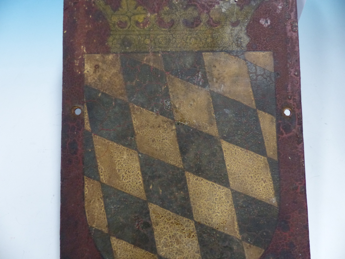 A ROYAL BAVARIAN RAILWAYS CARRIAGE PLATE PAINTED WITH THE CROWNED STATE ARMORIAL ON A RED GROUND - Image 4 of 6