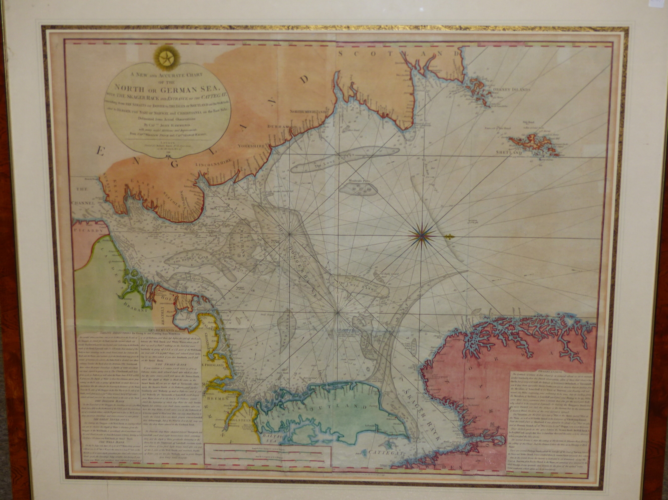 LATE 18th.C. HAND COLOURED MARINE MAP/CHART OF THE NORTH OR GERMAN SEA. 74 x 88cms.