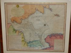 LATE 18th.C. HAND COLOURED MARINE MAP/CHART OF THE NORTH OR GERMAN SEA. 74 x 88cms.