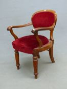 A VICTORIAN MAHOGANY DESK CHAIR WITH DEEP SEAT. SEAT HEIGHT 52cms, BETWEEN ARMS 45cms, SEAT DEPTH