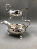 A PAIR OF EARLY 18th CENTURY LARGE HALLMARKED (MARKS RUBBED) SILVER SAUCE BOATS, LONDON, POSSIBLY