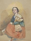 19th.C. CONTINENTAL SCHOOL. PORTRAIT OF A YOUNG LADY, WATERCOLOUR. 36 x 27cms.