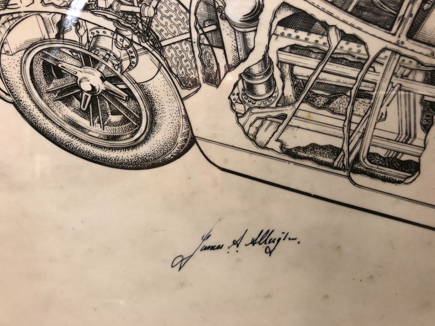 JAMES ALLINGTON, TWO INK CUTAWAY DRAWINGS OF CARS, THE LARGER OF A LOLA, BOTH SIGNED. 53 x 78cms. - Image 2 of 14