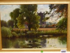 ERNEST PARTON (1845-1933). WARGRAVE CHURCH ON THAMES, SIGNED, OIL ON BOARD. 26 x 36cms.