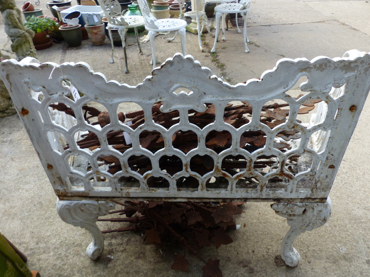 A CAST IRON GARDEN BENCH IN THE COALBROOKDALE TASTE, THE BACK WITH SERPENTINE FOLIATE TOP RAIL ABOVE - Image 3 of 10
