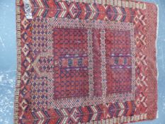 AN ANTIQUE HATCHLI BOKHARA RUG. 142 x 130cms.