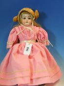 A HEUBACH 1902-01/2 BISQUE HEADED DOLL WITH SLEEPY EYES AND OPEN MOUTH. H 49cms.