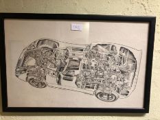 AFTER JAMES ALLINGTON, FOUR PRINTS OF CUTAWAY CARS, CHAPARALL 2F, FORD MKIV, FERRARI 330/P4 AND