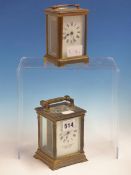 A FRENCH CARRIAGE TIMEPIECE RETAILED BY THE GOLDSMITHS & SILVERSMITHS Co. H 13cms. TOGETHER WITH