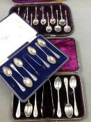 A CASED SET OF HALLMARKED SHELL FORM TEA SPOONS AND A PAIR OF SUGAR TONGS, A FURTHER PART SET OF
