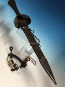 A COMPOSITE SWISS OR GERMAN DAGGER, 34.5cm FULLERED BLADE, STEEL HILT WITH LEATHER WRAPPED WOODEN