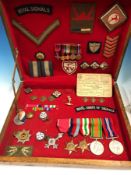 AN OAK BOX OF SERVICE MEMORABILIA FOR ROBERT EDWARD SCOTT MBE, HIS MEDAL GROUPS TO INCLUDE THE ITALY