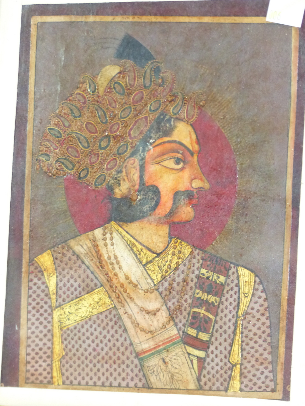 A PAIR OF 19th C. INDIAN MINIATURES OF A MOUSTACHIOED DIGNITARY AND OF HIS WIFE, BOTH THEIR HEADS - Image 11 of 11