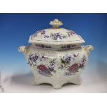 A RIDGWAY STONE CHINA TWO HANDLED HEXAGONAL SOUP TUREEN AND COVER DECORATED WITH FLOWERS TOGETHER