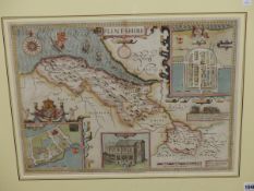 ANTIQUE HAND COLOURED MAP OF FLINTSHIRE, BY JOHN SPEEDE. 40 x 53cms.