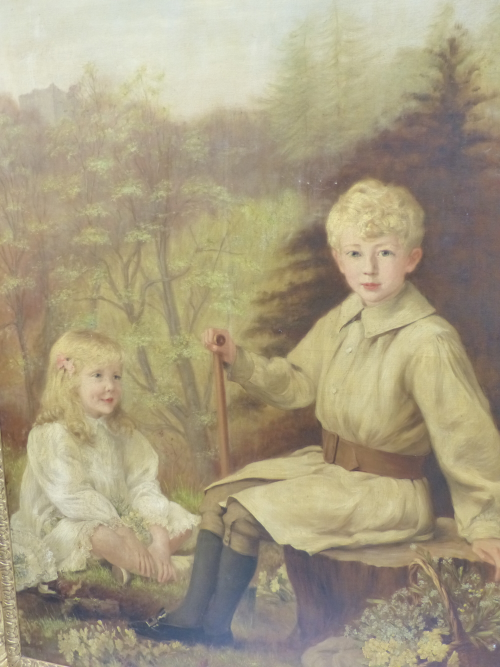 EDITH SCANELL (1852-1840). A PORTRAIT OF TWO CHILDREN, JOHN AND ROWLAND BURDON, SIGNED OIL ON