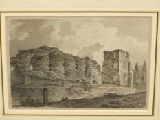 ATTRIBUTED TO JAMES BAYNES (1766-1837). 'A RUINED ABBEY', INK DRAWING. 15 x 20cms.