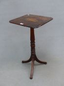 A REGENCY MAHOGANY TRIPOD TABLE, THE SQUARE TOP INLAID WITH A CONCH SHELL OVAL. W 41.5 x D 38 x H