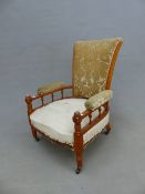 A FRUIT WOOD SHOW FRAME ARMCHAIR IN GODWIN STYLE, THE RECTANGULAR BACK AND ELBOW RESTS