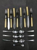 A PART SET OF HALLMARKED SILVER AND IVORY HANDLED FISH KNIVES AND FORKS, TOGETHER WITH A SET OF