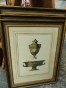 AFTER PIRANESI. FOUR BESPOKE FRAMED AND MOUNTED IMAGES OF CLASSICAL VASES ETC. SIZES VARY, LARGEST