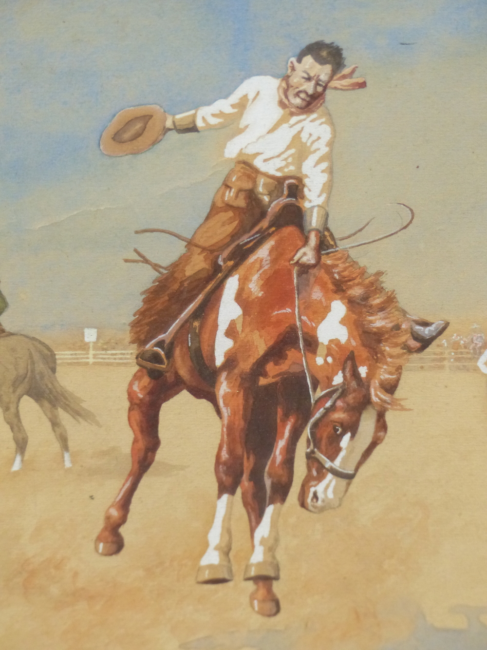 EARLY 20th.C. ANGLO AMERICAN SCHOOL. THE BRONCO BUSTER, INITIALLED AND DATED 1929, 25 x 18cms. - Image 2 of 6