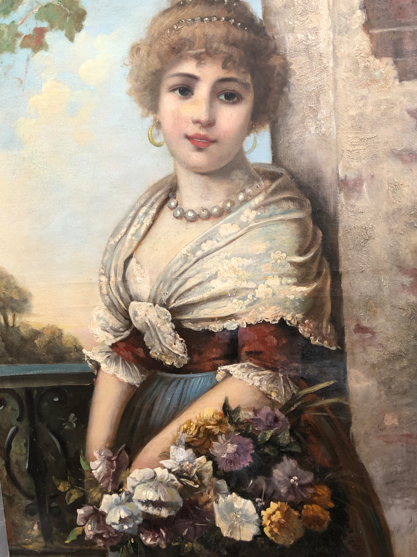 A. BRENTANO (1840-1888). THE FLOWER GIRL, SIGNED OIL ON CANVAS, 106 x 69cms.