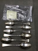 A SET OF SIX GEORGIAN SCOTTISH SILVER SPOONS, DATED 1733 EDINBURGH, FOR ARCHIBALD URE. GROSS