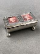 A HALLMARKED SILVER DOUBLE STAMP DISPENSER. DATED 1902. WEIGHT 31grms.