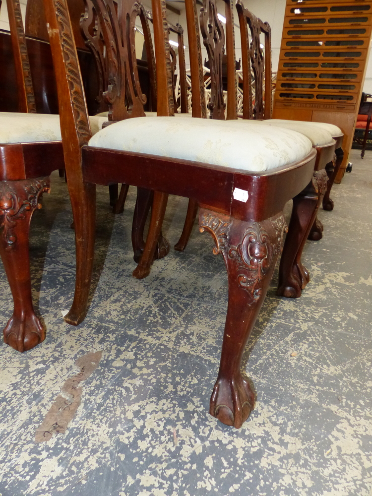 A SET OF SIX GOOD 18th.C. STYLE MAHOGANY DINING CHAIRS WITH PIERCED CARVED BACKS OVER CABRIOLE FORE - Image 3 of 8