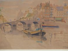 20th.C. SCHOOL. A VIEW OF AMSTERDAM, SIGNED INDISTINCTLY, WATERCOLOUR, 33 x 47cms.