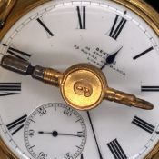 AN 18ct GOLD FULL HUNTER POCKET WATCH. THE WHITE DIAL SIGNED DENT, 61 STRAND & 34 ROYAL EXCHANGE