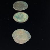 THREE HAMMERED COPPER COINS FROM THE REIGN OF THE ROMAN EMPEROR CONSTANTINE 306-357 AD