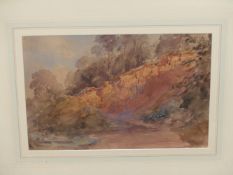 SCHOOL OF DAVID COX (1783-1859). A GRAVEL PIT, WATERCOLOUR, 24.5 x 36cms.