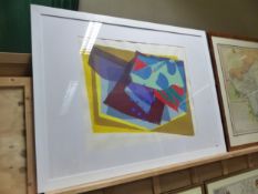 20th/21st.C. SCHOOL. AN ABSTRACT COMPOSITION, INDISTINCTLY PENCIL SIGNED LIMITED EDITION COLOUR