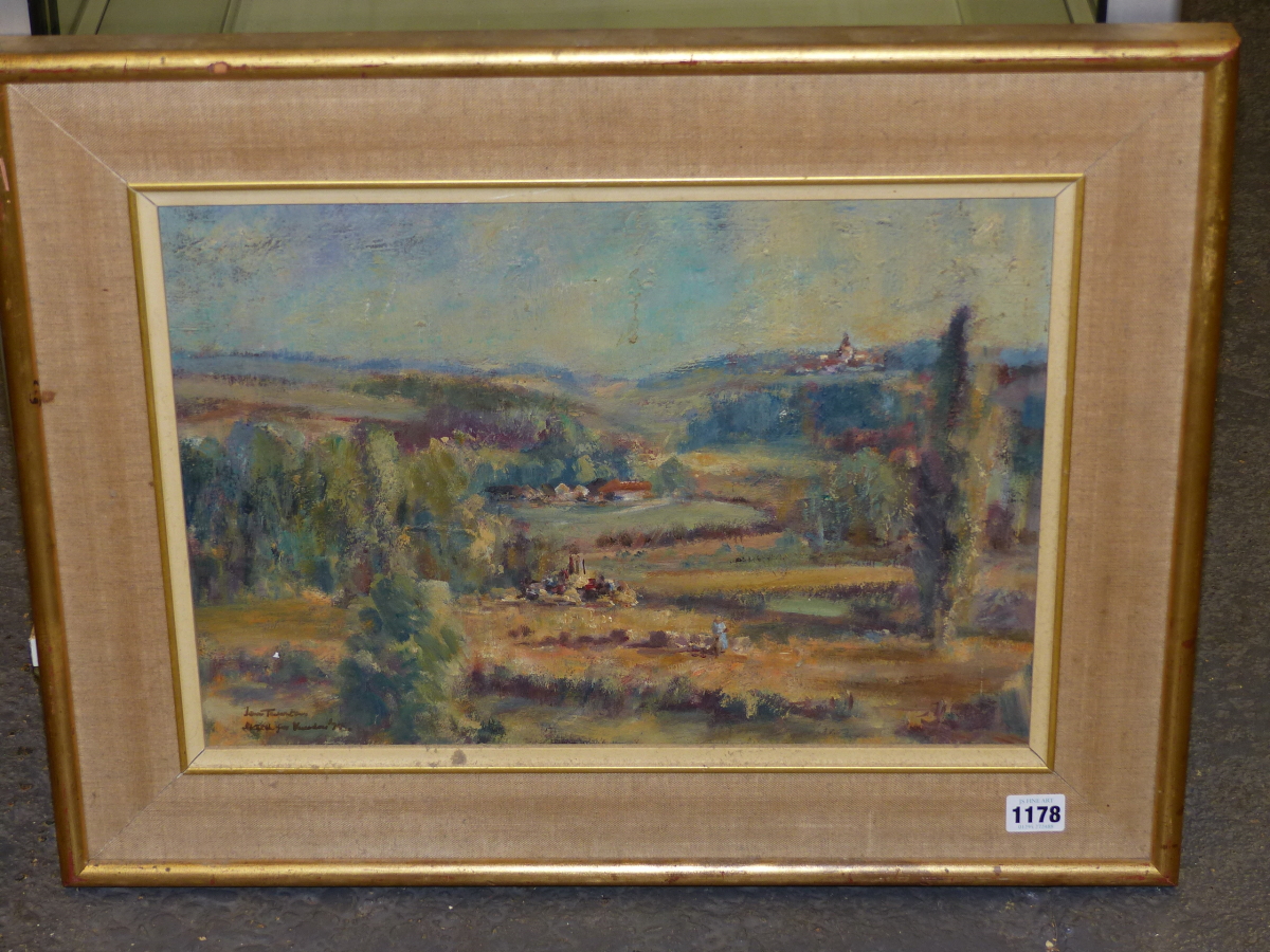 20th.C. CONTINENTAL SCHOOL. A COUNTRY LANDSCAPE WITH DISTANT VILLAGE, INDISTINCTLY SIGNED AND - Image 3 of 9