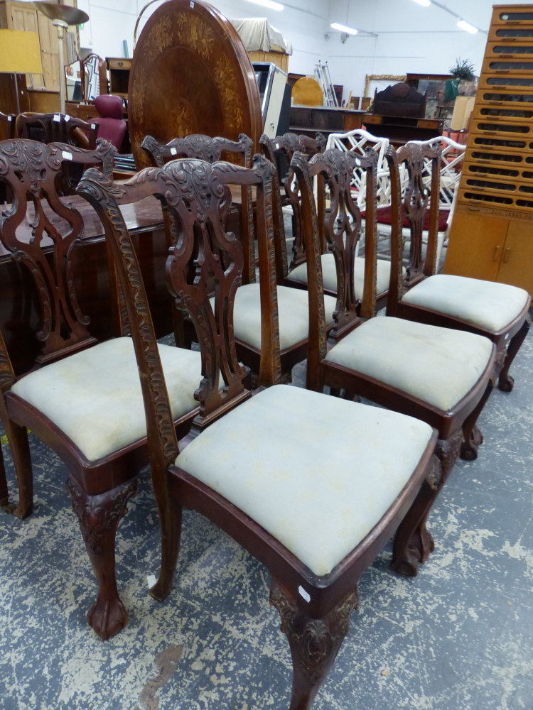 A SET OF SIX GOOD 18th.C. STYLE MAHOGANY DINING CHAIRS WITH PIERCED CARVED BACKS OVER CABRIOLE FORE - Image 2 of 8