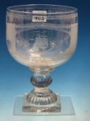 A RUMMER, THE ROUNDED BOWL ENGRAVED ON ONE SIDE WITH THE SUNDERLAND BRIDGE AND ON THE OTHER WITH THE