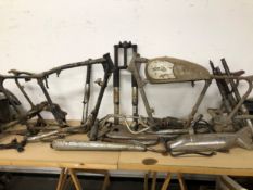 TWO NORTON ES2 MOTORCYCLE FRAMES AND RELATED ENGINES AND PARTS