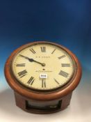 C E GRAY MELKSHAM, A MAHOGANY CASED FUSEE DRIVE WALL TIMEPIECE WITH PAINTED DIAL. Dia. 39cms.