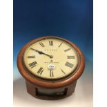 C E GRAY MELKSHAM, A MAHOGANY CASED FUSEE DRIVE WALL TIMEPIECE WITH PAINTED DIAL. Dia. 39cms.