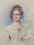 19th.C. ENGLISH SCHOOL. PORTRAIT OF A LADY AFTER GEORGE RICHMOND, WATERCOLOUR, 25 x 23cms.