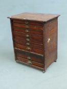 A PINE COLLECTORS CHEST OF TEN DRAWERS EACH WITH CORK LINING FOR MOUNTING INSECTS. W 66.5 x D 49.5 x