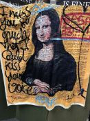 A LARGE FABRIC DECORATIVE PANEL - GRAFFITI MONA LISA-